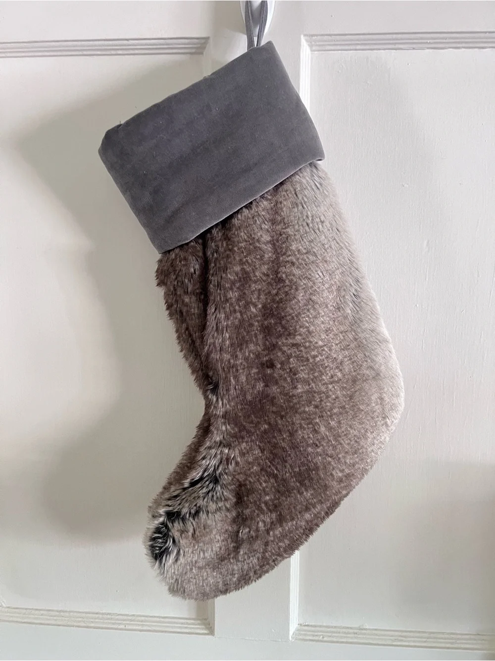 Pottery Barn Personalized “Daddy” Faux Fur Stocking - Gray & Charcoal